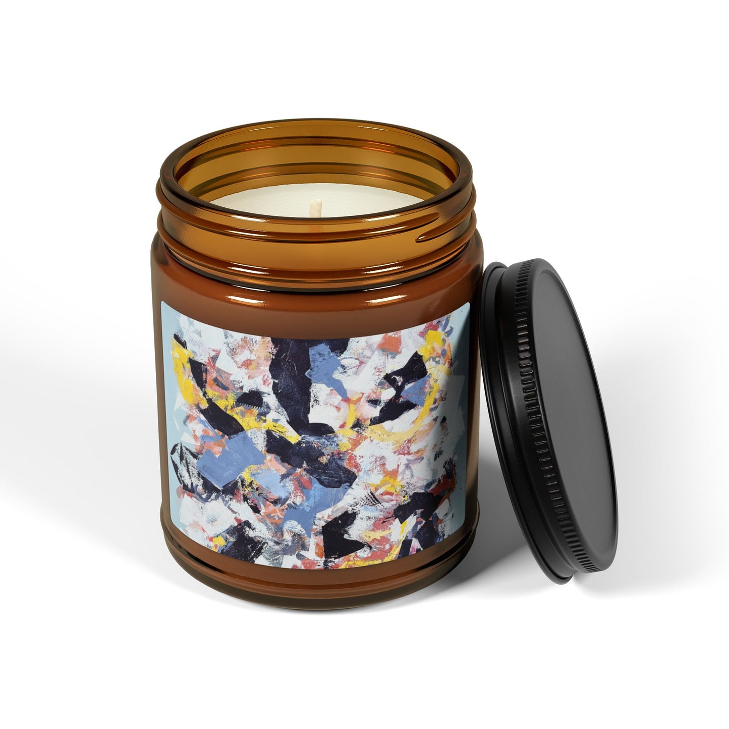 SpiralOutArt© "Like Spinning Plates" Scented Soy Candle (Multi-Size, Amber Jar)